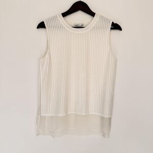 Vince Shirt Womens XS White Textured Sleeveless Silk Lined Sheer Hem Top